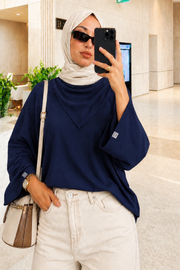 Lacivert Çıkarılabilir Fularlı Basic Bluz