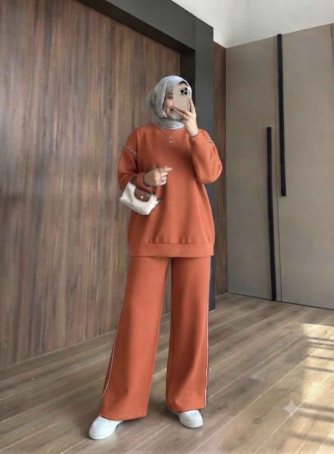 Turuncu Ara Biyeli Şerit Detaylı Oversize Alt üst Takım