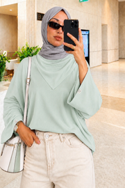 Su Yeşili Çıkarılabilir Fularlı Basic Bluz