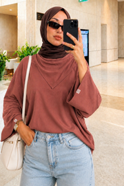Gül Kurusu Çıkarılabilir Fularlı Basic Bluz
