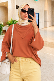 Turuncu Çıkarılabilir Fularlı Basic Bluz