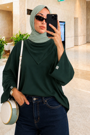 Yeşil Çıkarılabilir Fularlı Basic Bluz