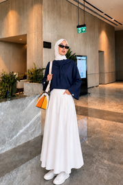 Lacivert Çıkarılabilir Fularlı Basic Bluz