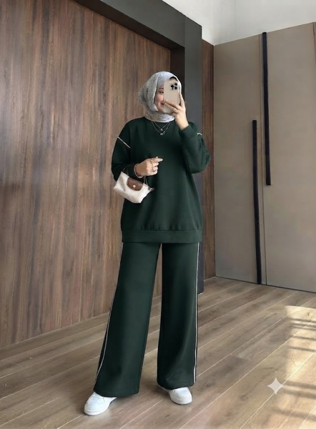Yeşil Ara Biyeli Şerit Detaylı Oversize Alt üst Takım