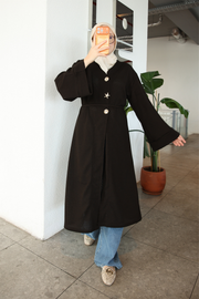 Kahverengi Yıldız Düğme Detaylı Hırka Kimono
