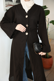 Kahverengi Yıldız Düğme Detaylı Hırka Kimono