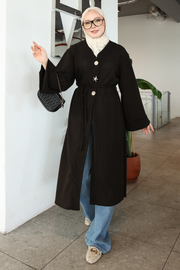 Kahverengi Yıldız Düğme Detaylı Hırka Kimono