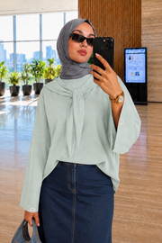 Su Yeşili Çıkarılabilir Fularlı Basic Bluz