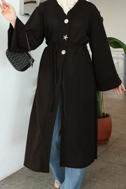 Kahverengi Yıldız Düğme Detaylı Hırka Kimono