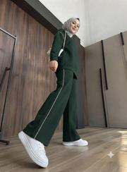 Yeşil Ara Biyeli Şerit Detaylı Oversize Alt üst Takım