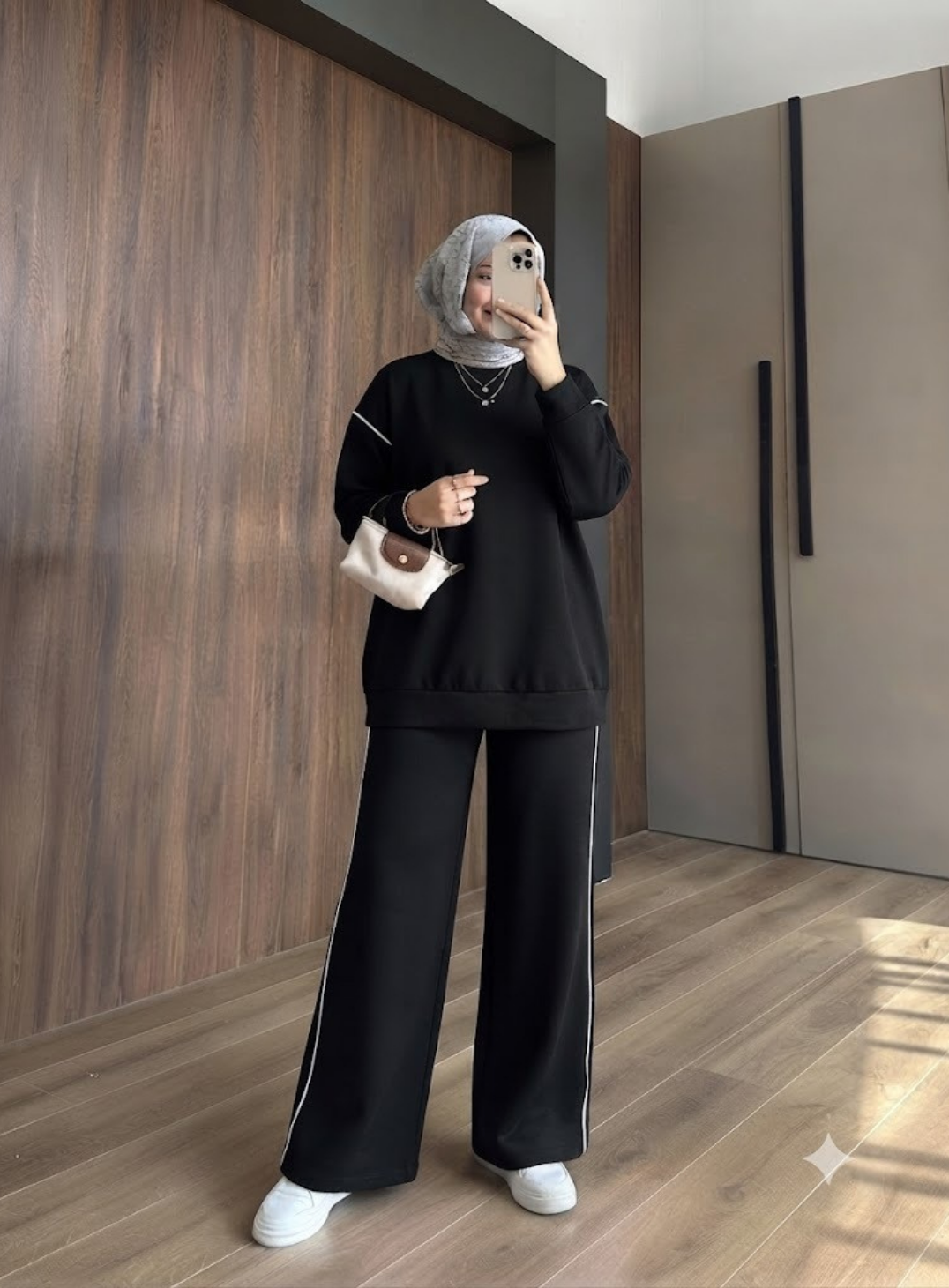 Siyah Ara Biyeli Şerit Detaylı Oversize Alt üst Takım
