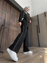 Siyah Ara Biyeli Şerit Detaylı Oversize Alt üst Takım