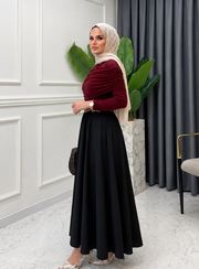 Bordo Sandy Kumaş Drapeli Yaka Tesettür Bluz