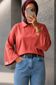 Somon Polo Yaka Geniş Kol Penye Body